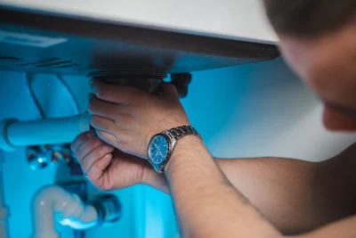 Plumber servicing a boiler